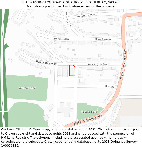 35A, WASHINGTON ROAD, GOLDTHORPE, ROTHERHAM, S63 9EF: Location map and indicative extent of plot