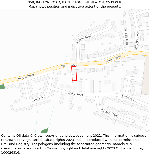 35B, BARTON ROAD, BARLESTONE, NUNEATON, CV13 0ER: Location map and indicative extent of plot