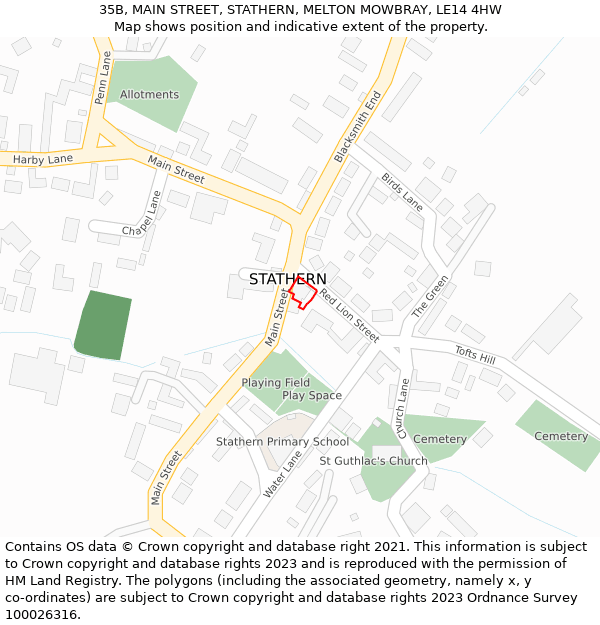 35B, MAIN STREET, STATHERN, MELTON MOWBRAY, LE14 4HW: Location map and indicative extent of plot