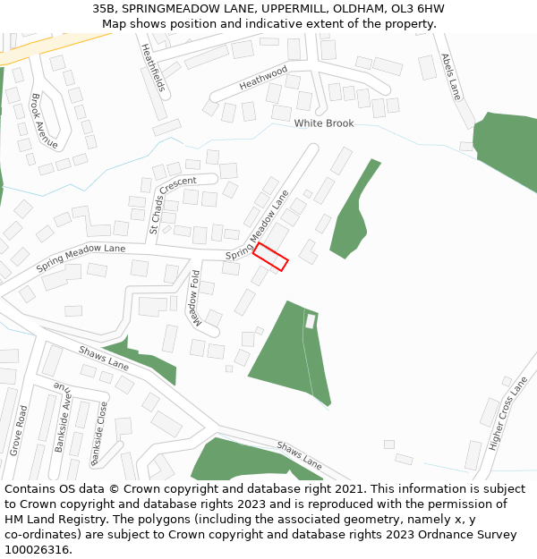 35B, SPRINGMEADOW LANE, UPPERMILL, OLDHAM, OL3 6HW: Location map and indicative extent of plot