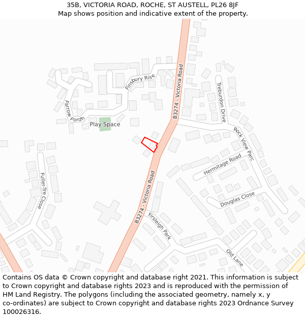 35B, VICTORIA ROAD, ROCHE, ST AUSTELL, PL26 8JF: Location map and indicative extent of plot