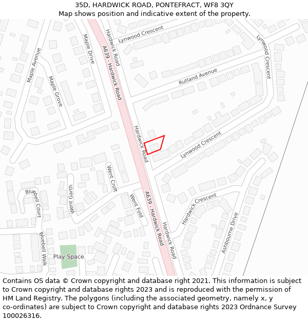 35D, HARDWICK ROAD, PONTEFRACT, WF8 3QY: Location map and indicative extent of plot