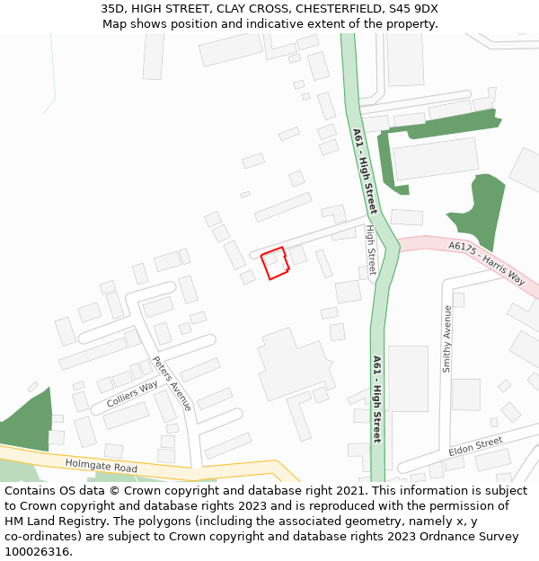 35D, HIGH STREET, CLAY CROSS, CHESTERFIELD, S45 9DX: Location map and indicative extent of plot