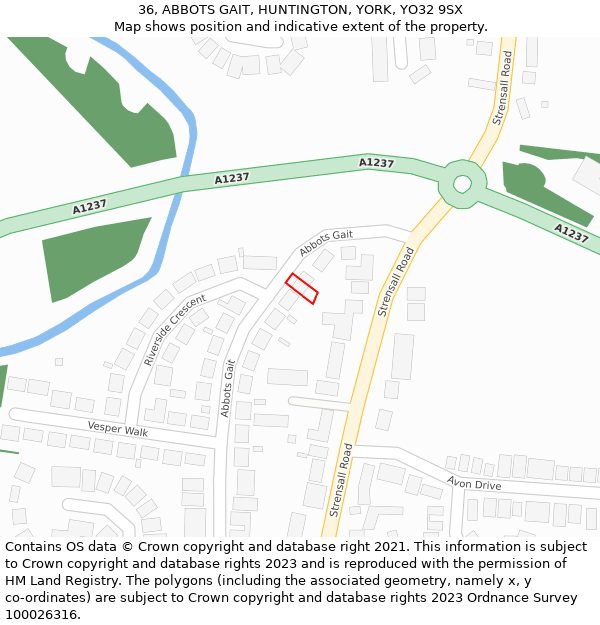 36, ABBOTS GAIT, HUNTINGTON, YORK, YO32 9SX: Location map and indicative extent of plot