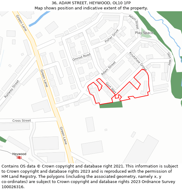 36, ADAM STREET, HEYWOOD, OL10 1FP: Location map and indicative extent of plot