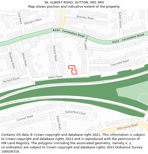 36, ALBERT ROAD, SUTTON, SM1 4RX: Location map and indicative extent of plot