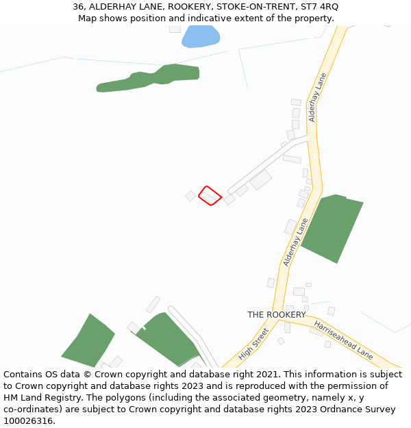 36, ALDERHAY LANE, ROOKERY, STOKE-ON-TRENT, ST7 4RQ: Location map and indicative extent of plot