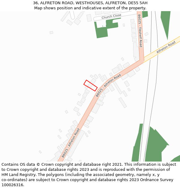 36, ALFRETON ROAD, WESTHOUSES, ALFRETON, DE55 5AH: Location map and indicative extent of plot