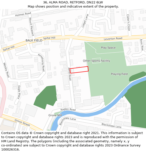 36, ALMA ROAD, RETFORD, DN22 6LW: Location map and indicative extent of plot