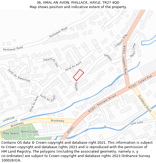 36, AMAL AN AVON, PHILLACK, HAYLE, TR27 4QD: Location map and indicative extent of plot