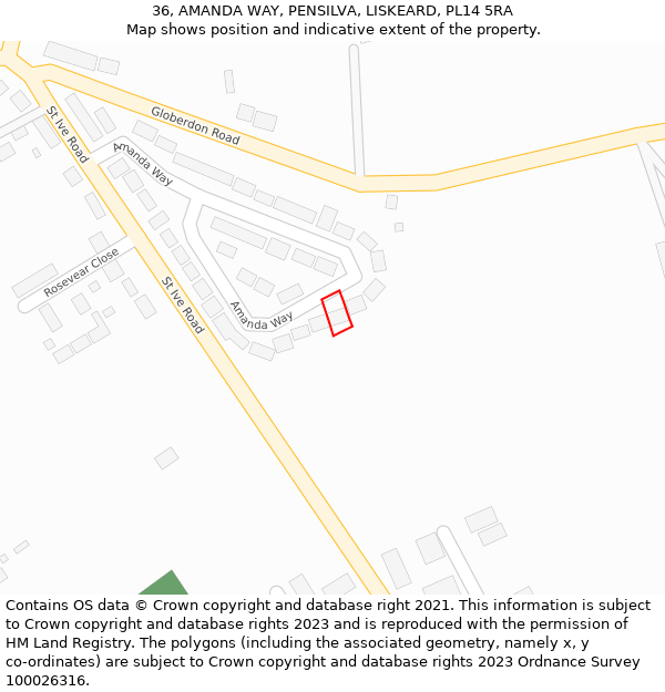 36, AMANDA WAY, PENSILVA, LISKEARD, PL14 5RA: Location map and indicative extent of plot