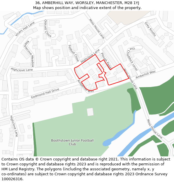 36, AMBERHILL WAY, WORSLEY, MANCHESTER, M28 1YJ: Location map and indicative extent of plot