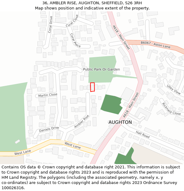 36, AMBLER RISE, AUGHTON, SHEFFIELD, S26 3RH: Location map and indicative extent of plot