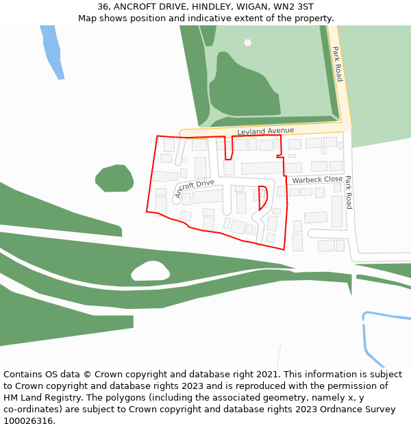 36, ANCROFT DRIVE, HINDLEY, WIGAN, WN2 3ST: Location map and indicative extent of plot