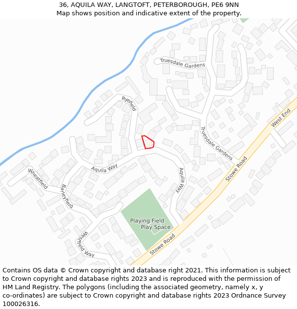 36, AQUILA WAY, LANGTOFT, PETERBOROUGH, PE6 9NN: Location map and indicative extent of plot