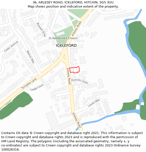 36, ARLESEY ROAD, ICKLEFORD, HITCHIN, SG5 3UU: Location map and indicative extent of plot