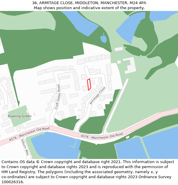 36, ARMITAGE CLOSE, MIDDLETON, MANCHESTER, M24 4PA: Location map and indicative extent of plot