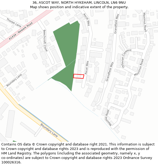 36, ASCOT WAY, NORTH HYKEHAM, LINCOLN, LN6 9NU: Location map and indicative extent of plot