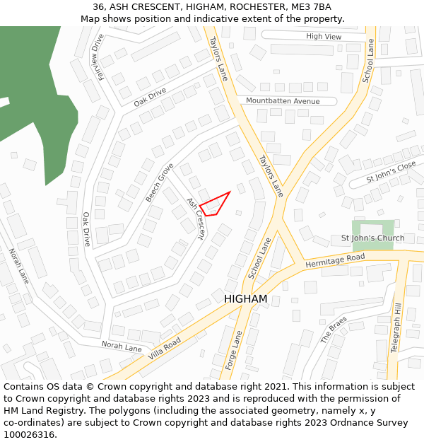 36, ASH CRESCENT, HIGHAM, ROCHESTER, ME3 7BA: Location map and indicative extent of plot