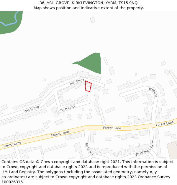 36, ASH GROVE, KIRKLEVINGTON, YARM, TS15 9NQ: Location map and indicative extent of plot