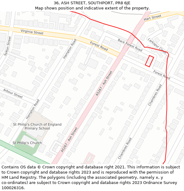 36, ASH STREET, SOUTHPORT, PR8 6JE: Location map and indicative extent of plot