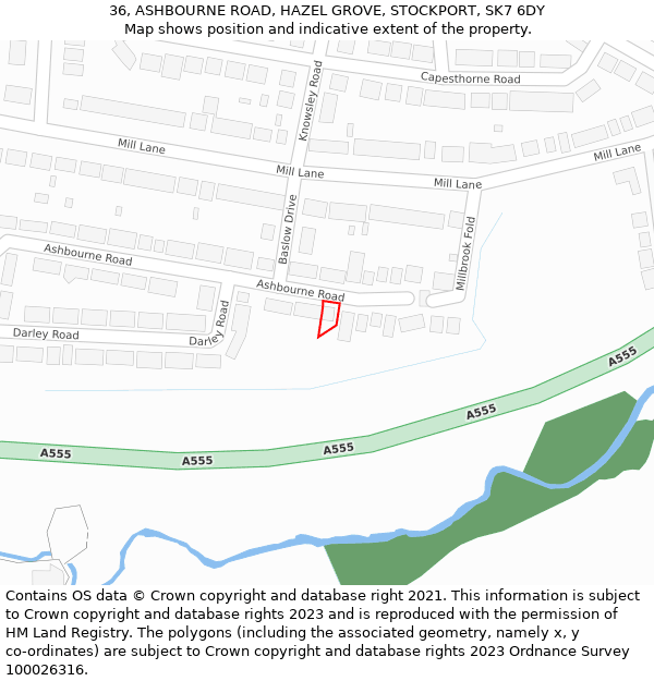 36, ASHBOURNE ROAD, HAZEL GROVE, STOCKPORT, SK7 6DY: Location map and indicative extent of plot