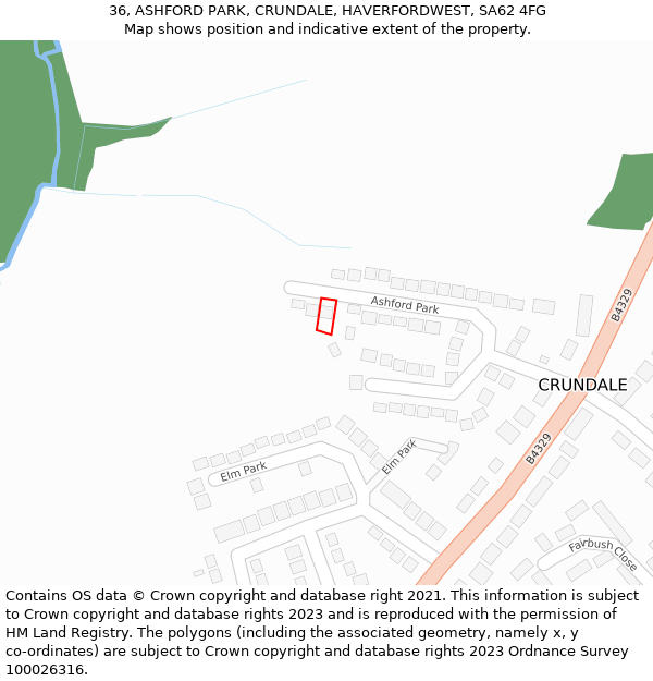 36, ASHFORD PARK, CRUNDALE, HAVERFORDWEST, SA62 4FG: Location map and indicative extent of plot
