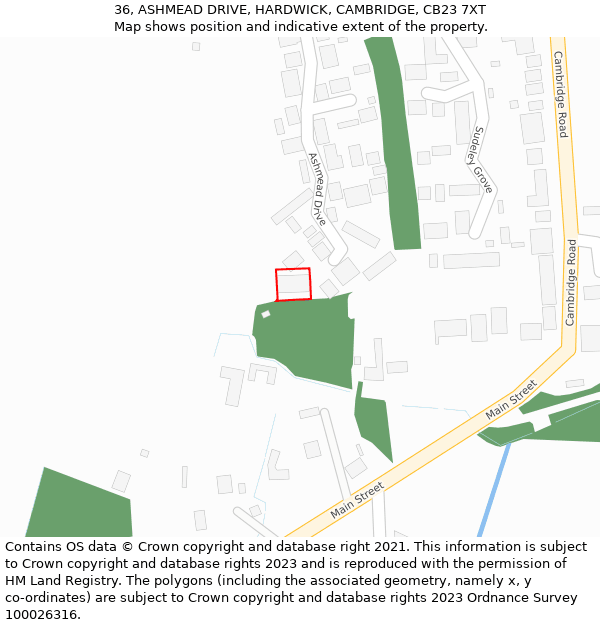 36, ASHMEAD DRIVE, HARDWICK, CAMBRIDGE, CB23 7XT: Location map and indicative extent of plot