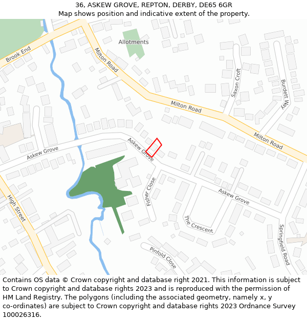 36, ASKEW GROVE, REPTON, DERBY, DE65 6GR: Location map and indicative extent of plot