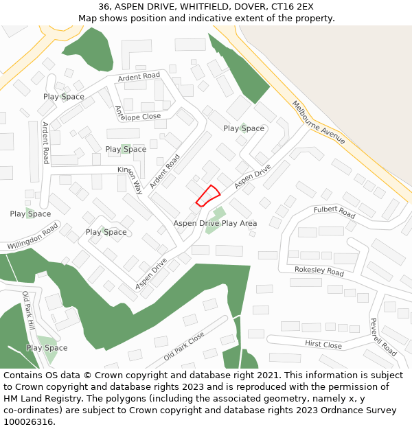 36, ASPEN DRIVE, WHITFIELD, DOVER, CT16 2EX: Location map and indicative extent of plot