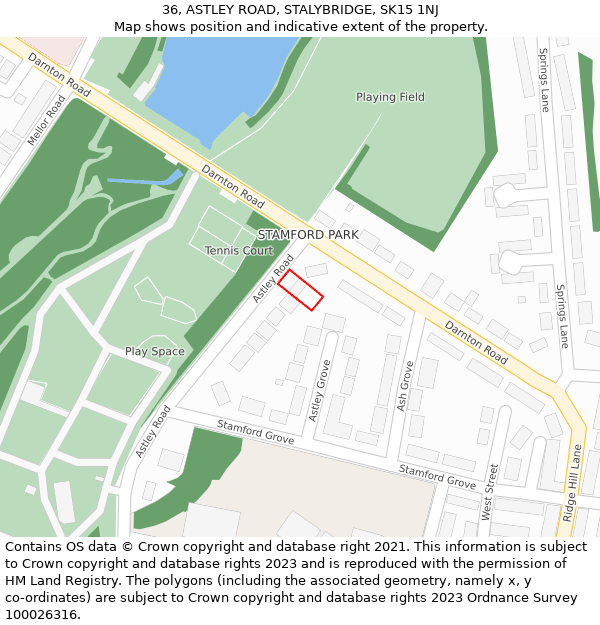 36, ASTLEY ROAD, STALYBRIDGE, SK15 1NJ: Location map and indicative extent of plot