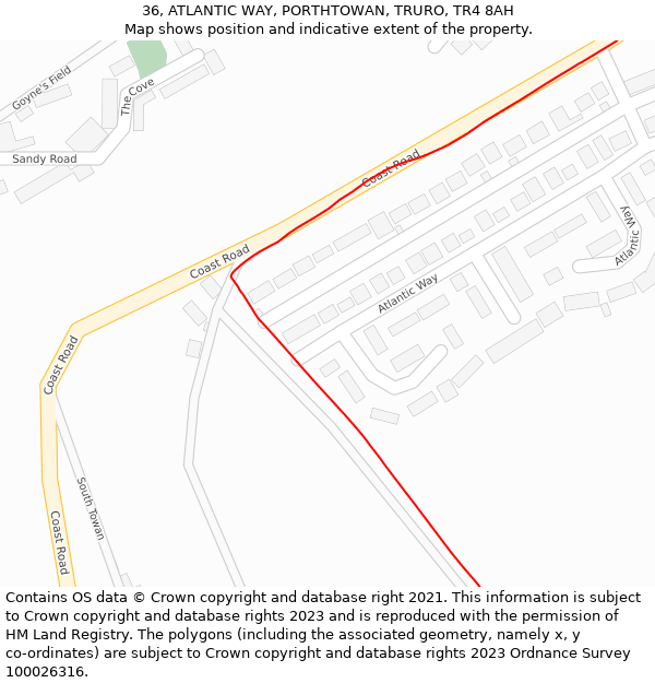 36, ATLANTIC WAY, PORTHTOWAN, TRURO, TR4 8AH: Location map and indicative extent of plot