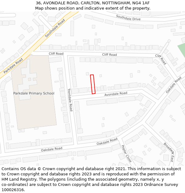 36, AVONDALE ROAD, CARLTON, NOTTINGHAM, NG4 1AF: Location map and indicative extent of plot