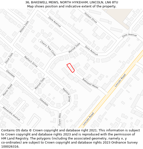 36, BAKEWELL MEWS, NORTH HYKEHAM, LINCOLN, LN6 8TU: Location map and indicative extent of plot