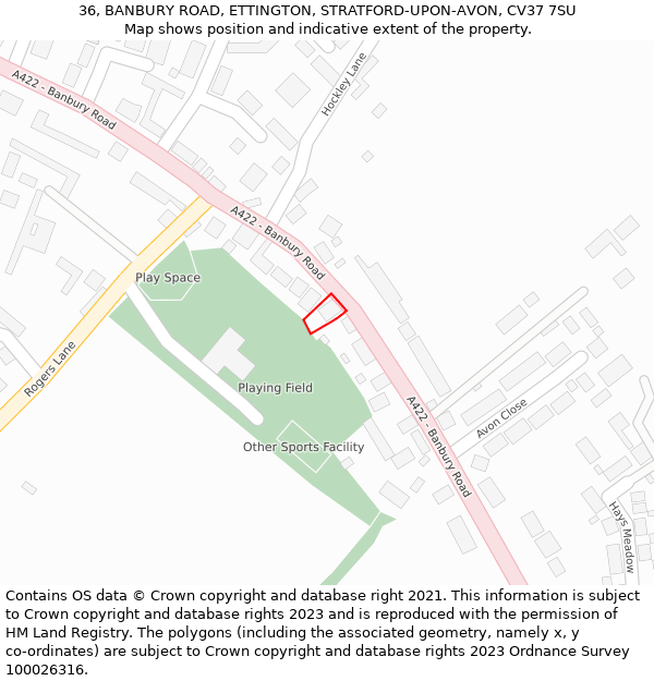 36, BANBURY ROAD, ETTINGTON, STRATFORD-UPON-AVON, CV37 7SU: Location map and indicative extent of plot