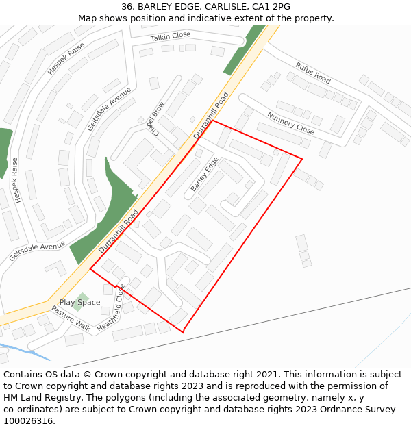 36, BARLEY EDGE, CARLISLE, CA1 2PG: Location map and indicative extent of plot