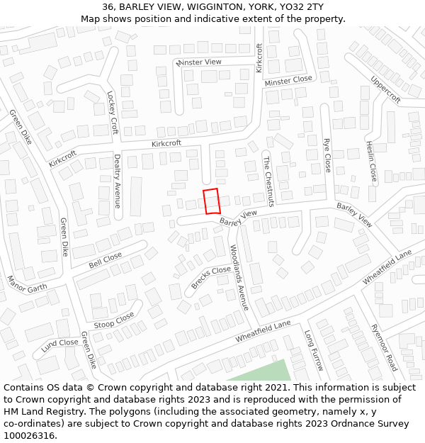 36, BARLEY VIEW, WIGGINTON, YORK, YO32 2TY: Location map and indicative extent of plot