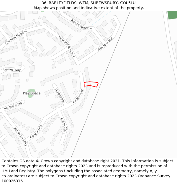 36, BARLEYFIELDS, WEM, SHREWSBURY, SY4 5LU: Location map and indicative extent of plot