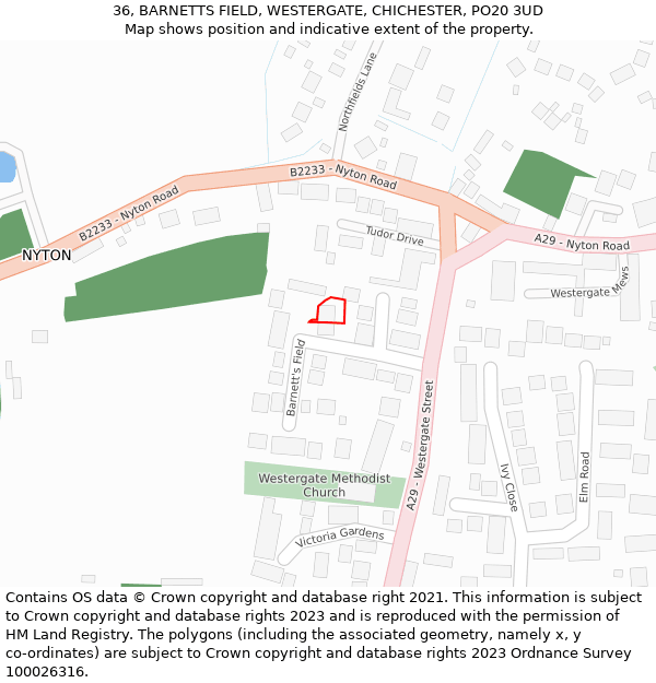 36, BARNETTS FIELD, WESTERGATE, CHICHESTER, PO20 3UD: Location map and indicative extent of plot