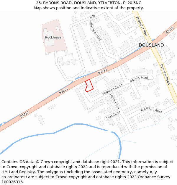 36, BARONS ROAD, DOUSLAND, YELVERTON, PL20 6NG: Location map and indicative extent of plot