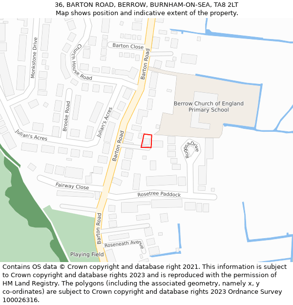 36, BARTON ROAD, BERROW, BURNHAM-ON-SEA, TA8 2LT: Location map and indicative extent of plot