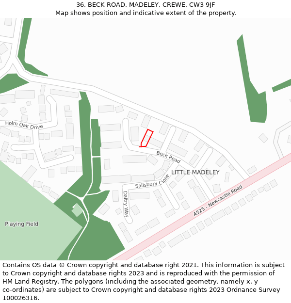 36, BECK ROAD, MADELEY, CREWE, CW3 9JF: Location map and indicative extent of plot