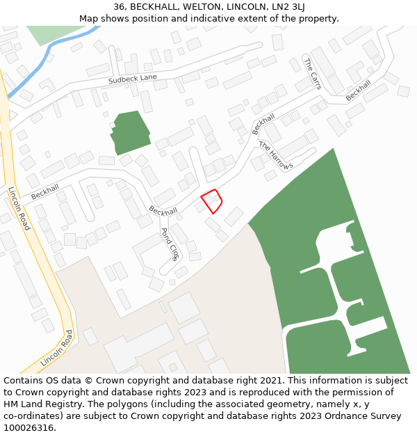 36, BECKHALL, WELTON, LINCOLN, LN2 3LJ: Location map and indicative extent of plot