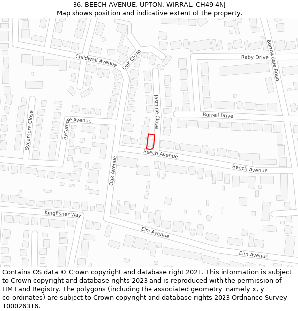 36, BEECH AVENUE, UPTON, WIRRAL, CH49 4NJ: Location map and indicative extent of plot