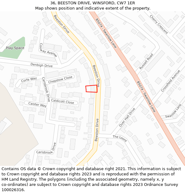 36, BEESTON DRIVE, WINSFORD, CW7 1ER: Location map and indicative extent of plot