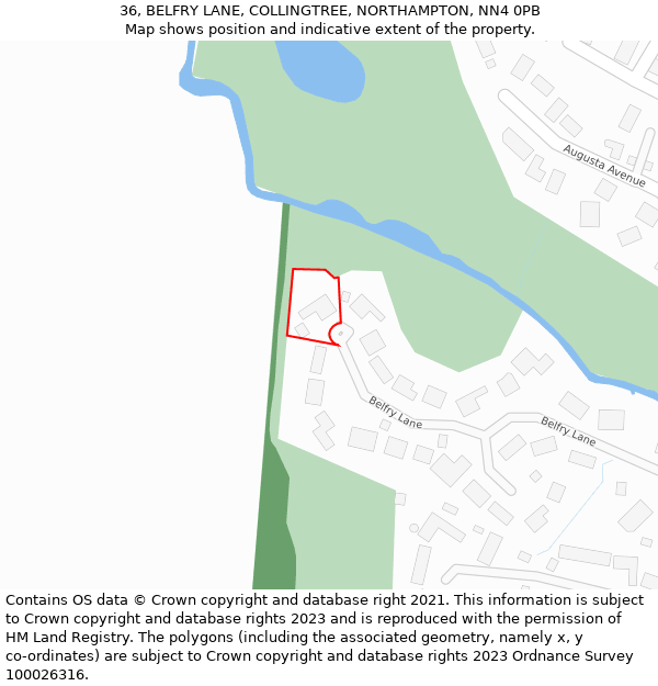 36, BELFRY LANE, COLLINGTREE, NORTHAMPTON, NN4 0PB: Location map and indicative extent of plot