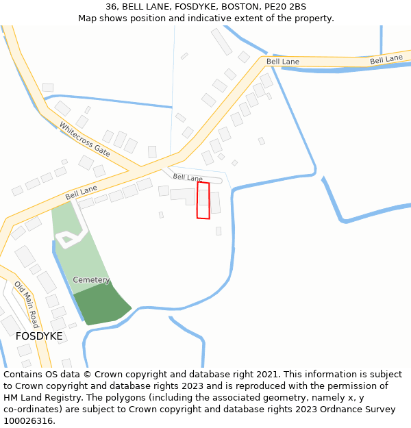 36, BELL LANE, FOSDYKE, BOSTON, PE20 2BS: Location map and indicative extent of plot
