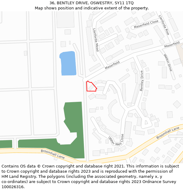 36, BENTLEY DRIVE, OSWESTRY, SY11 1TQ: Location map and indicative extent of plot