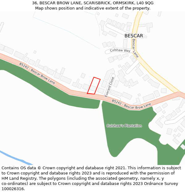 36, BESCAR BROW LANE, SCARISBRICK, ORMSKIRK, L40 9QG: Location map and indicative extent of plot