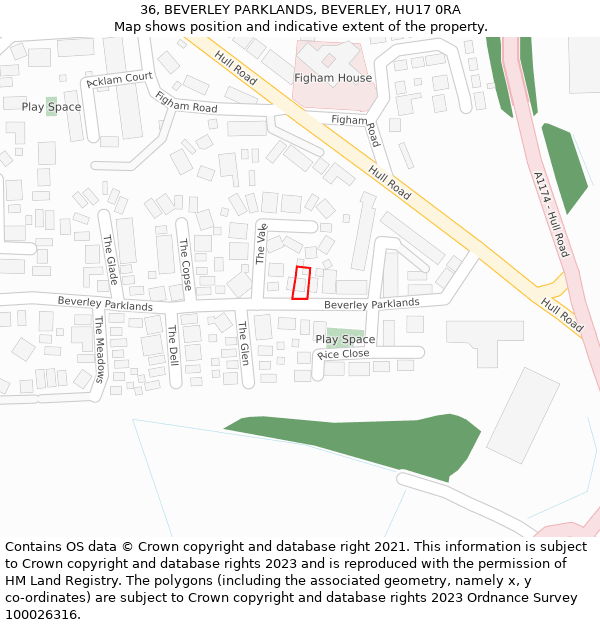 36, BEVERLEY PARKLANDS, BEVERLEY, HU17 0RA: Location map and indicative extent of plot